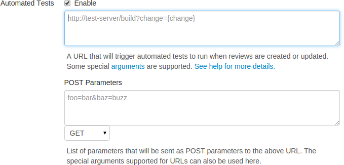 The Automated Tests drop-down dialog